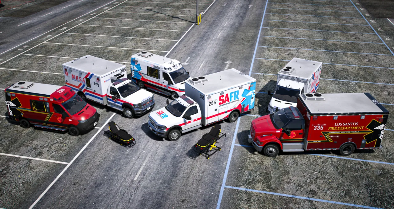 FiveM Lore Friendly Ambulance Pack | 6 Units + Animated Gurney | Cars-Tebex